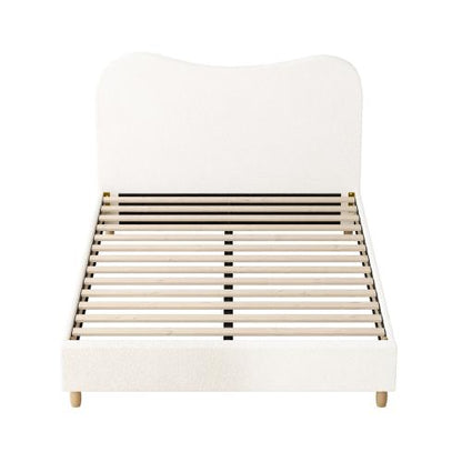 BF-B-KLAO-D-SP-WH-AB Oikiture Bed Frame Double Size White Boucle Cloud Shape