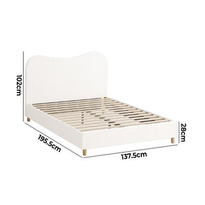 BF-B-KLAO-D-SP-WH-AB Oikiture Bed Frame Double Size White Boucle Cloud Shape