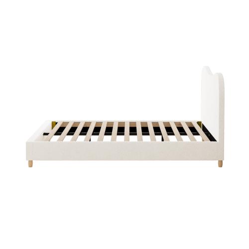 BF-B-KLAO-D-SP-WH-AB Oikiture Bed Frame Double Size White Boucle Cloud Shape