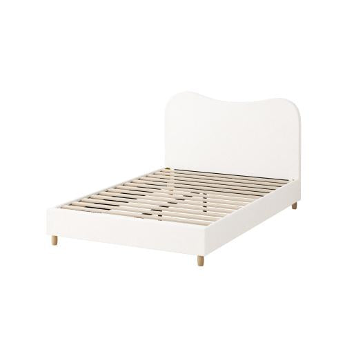 BF-B-KLAO-D-SP-WH-AB Oikiture Bed Frame Double Size White Boucle Cloud Shape