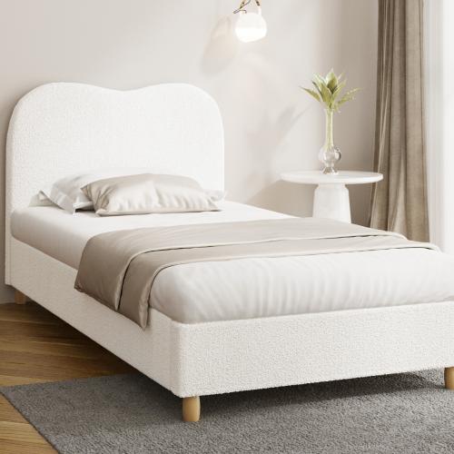 BF-B-KLAO-KS-SP-WH-AB Oikiture Bed Frame King Single Size White Boucle Cloud Shape