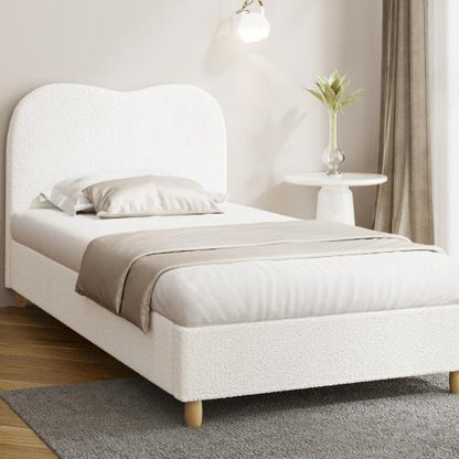 BF-B-KLAO-KS-SP-WH-AB Oikiture Bed Frame King Single Size White Boucle Cloud Shape