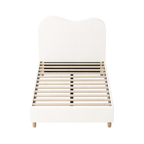 BF-B-KLAO-KS-SP-WH-AB Oikiture Bed Frame King Single Size White Boucle Cloud Shape