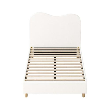 BF-B-KLAO-KS-SP-WH-AB Oikiture Bed Frame King Single Size White Boucle Cloud Shape