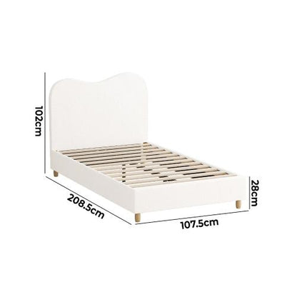 BF-B-KLAO-KS-SP-WH-AB Oikiture Bed Frame King Single Size White Boucle Cloud Shape