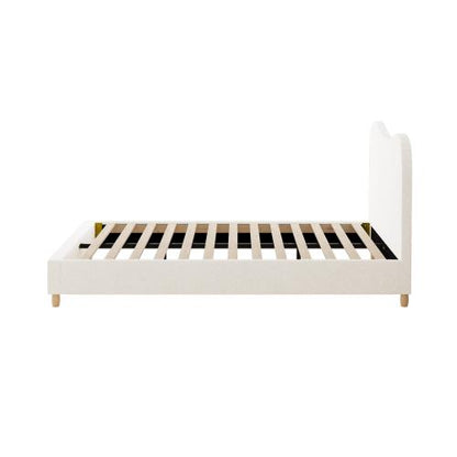 BF-B-KLAO-KS-SP-WH-AB Oikiture Bed Frame King Single Size White Boucle Cloud Shape