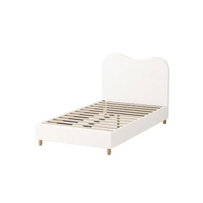 BF-B-KLAO-KS-SP-WH-AB Oikiture Bed Frame King Single Size White Boucle Cloud Shape