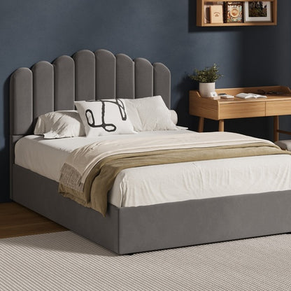 BF-B-KLON-D-GY-ABC Oikiture Bed Frame Double Size Gas Lift Bed Base With Storage Velvet KLON
