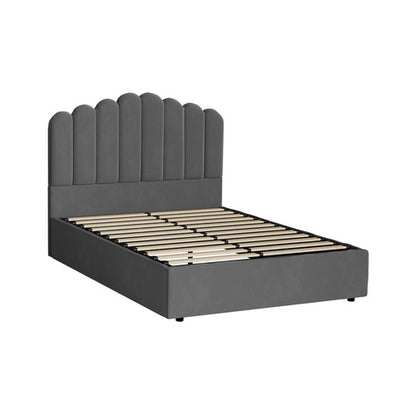 BF-B-KLON-D-GY-ABC Oikiture Bed Frame Double Size Gas Lift Bed Base With Storage Velvet KLON