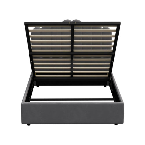 BF-B-KLON-D-GY-ABC Oikiture Bed Frame Double Size Gas Lift Bed Base With Storage Velvet KLON