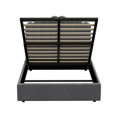 BF-B-KLON-D-GY-ABC Oikiture Bed Frame Double Size Gas Lift Bed Base With Storage Velvet KLON