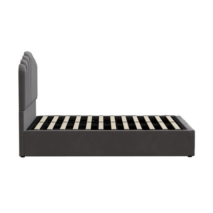 BF-B-KLON-D-GY-ABC Oikiture Bed Frame Double Size Gas Lift Bed Base With Storage Velvet KLON