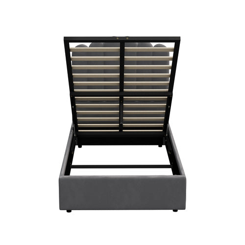 BF-B-KLON-KS-GY-ABC Oikiture Bed Frame King Single Gas Lift Velvet Grey