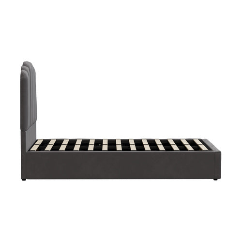 BF-B-KLON-KS-GY-ABC Oikiture Bed Frame King Single Gas Lift Velvet Grey