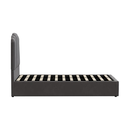 BF-B-KLON-KS-GY-ABC Oikiture Bed Frame King Single Gas Lift Velvet Grey