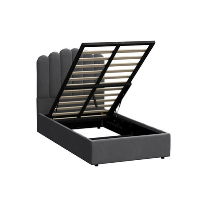 BF-B-KLON-KS-GY-ABC Oikiture Bed Frame King Single Gas Lift Velvet Grey