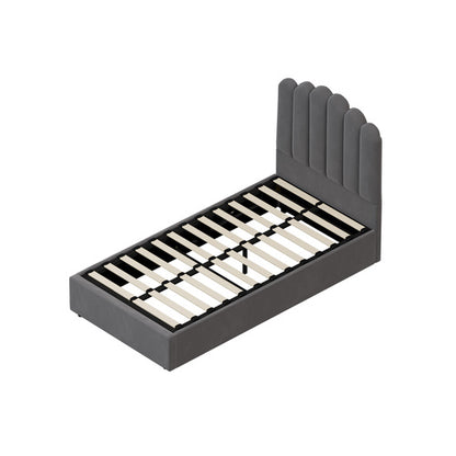 BF-B-KLON-KS-GY-ABC Oikiture Bed Frame King Single Gas Lift Velvet Grey
