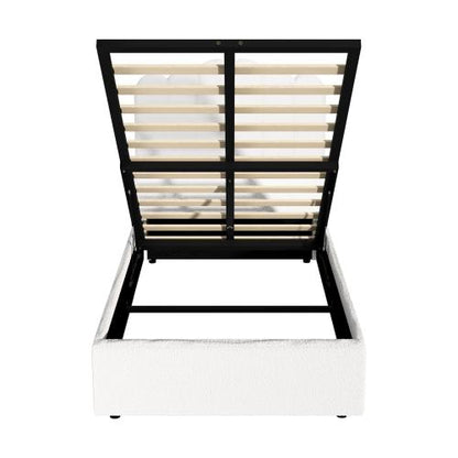 BF-B-KLON-KS-WH-ABC Oikiture Bed Frame White Color King Single Size Gas Lift Bed Base With Storage