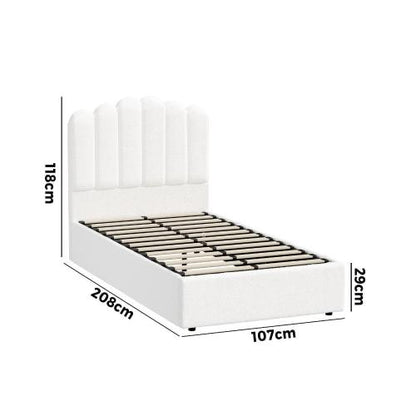 BF-B-KLON-KS-WH-ABC Oikiture Bed Frame White Color King Single Size Gas Lift Bed Base With Storage