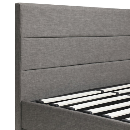 BF-B-LAYZ-D-GY-ABC Oikiture Double Bed Frame with Gas Lift LED Storage Space Grey