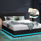 BF-B-LAYZ-K-BK-ABC Oikiture Bed Frame King Size Bed Platform RGB LED Gas Lift Base Storage Grey
