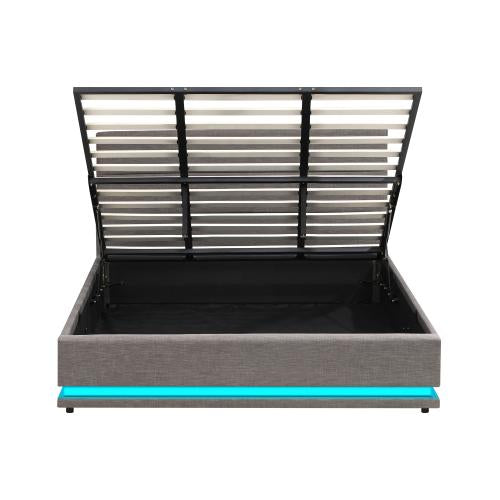 BF-B-LAYZ-K-GY-ABC Oikiture Bed Frame King Size Bed Platform RGB LED Gas Lift Base Storage Grey