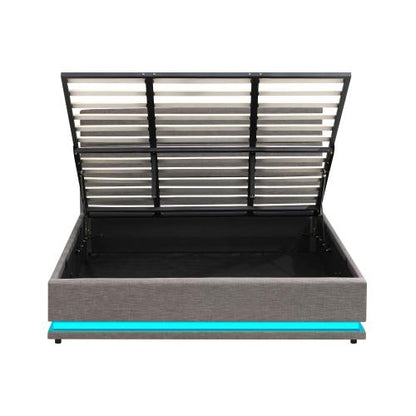 BF-B-LAYZ-K-GY-ABC Oikiture Bed Frame King Size Bed Platform RGB LED Gas Lift Base Storage Grey