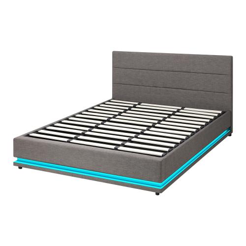 BF-B-LAYZ-K-GY-ABC Oikiture Bed Frame King Size Bed Platform RGB LED Gas Lift Base Storage Grey