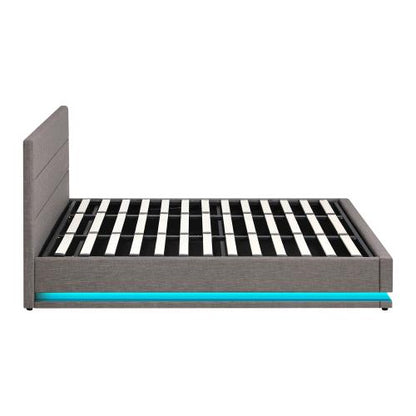 BF-B-LAYZ-K-GY-ABC Oikiture Bed Frame King Size Bed Platform RGB LED Gas Lift Base Storage Grey