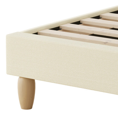 Oikiture Bed Frame King Single Arched Bedhead Beige Fabric