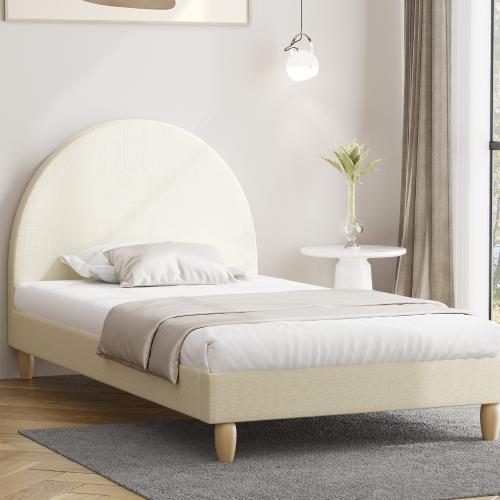 BF-B-MUNA-S-BG-AB Oikiture Bed Frame Single Size Arched Bedhead Beige Fabric