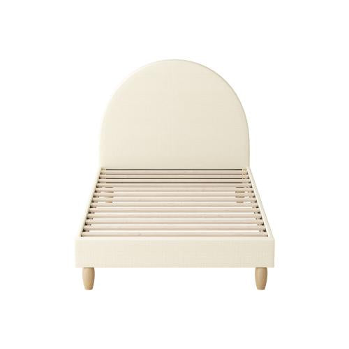 BF-B-MUNA-S-BG-AB Oikiture Bed Frame Single Size Arched Bedhead Beige Fabric