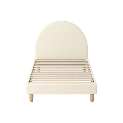 BF-B-MUNA-S-BG-AB Oikiture Bed Frame Single Size Arched Bedhead Beige Fabric