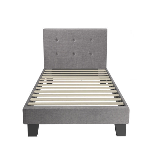 BF-B-POLO-S-GY-AB Oikiture Bed Frame Single Size Bed Platform Wooden Fabric Grey