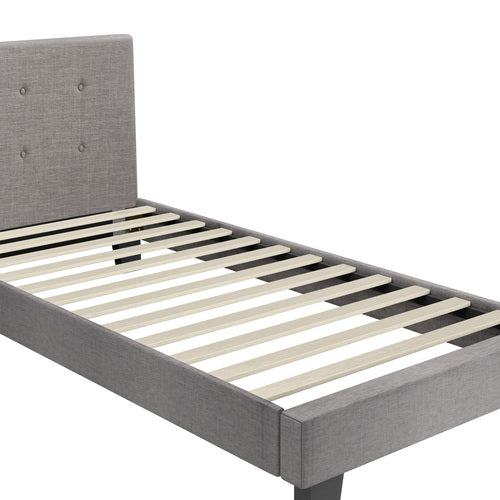 BF-B-POLO-S-GY-AB Oikiture Bed Frame Single Size Bed Platform Wooden Fabric Grey