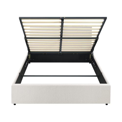 BF-B-UNO-D-WH-ABC Oikiture Bed Frame Double Size Gas Lift Base With Storage (White Boucle)