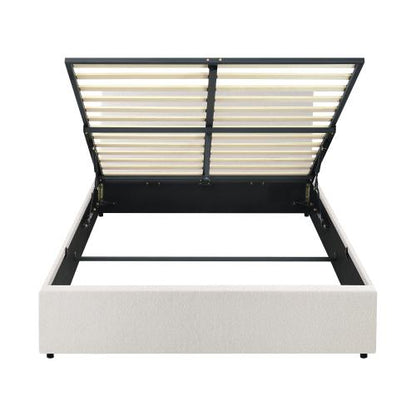 BF-B-UNO-D-WH-ABC Oikiture Bed Frame Double Size Gas Lift Base With Storage (White Boucle)