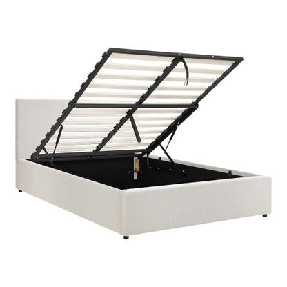 BF-B-UNO-D-WH-ABC Oikiture Bed Frame Double Size Gas Lift Base With Storage (White Boucle)