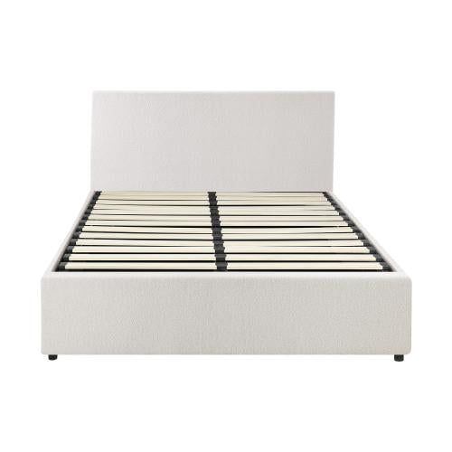 BF-B-UNO-D-WH-ABC Oikiture Bed Frame Double Size Gas Lift Base With Storage (White Boucle)