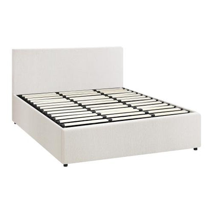 BF-B-UNO-K-WH-ABC Oikiture King Bed Frame Gas Lift Storage Base White Boucle