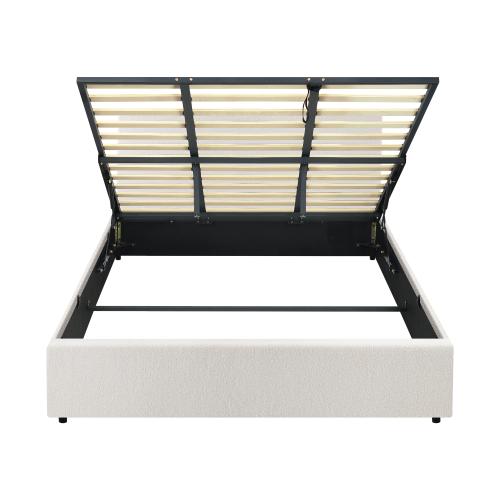BF-B-UNO-K-WH-ABC Oikiture King Bed Frame Gas Lift Storage Base White Boucle