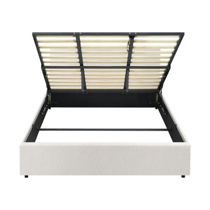 BF-B-UNO-K-WH-ABC Oikiture King Bed Frame Gas Lift Storage Base White Boucle