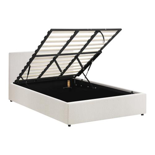 BF-B-UNO-K-WH-ABC Oikiture King Bed Frame Gas Lift Storage Base White Boucle