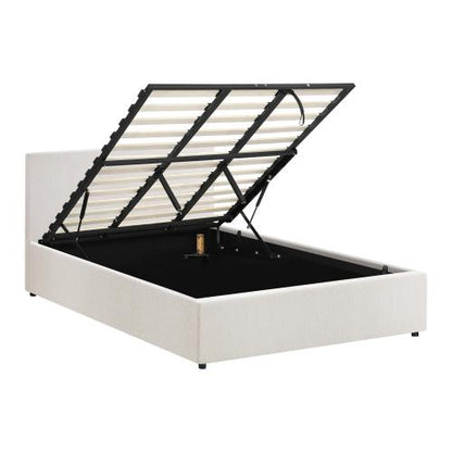 BF-B-UNO-K-WH-ABC Oikiture King Bed Frame Gas Lift Storage Base White Boucle