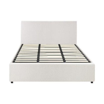 BF-B-UNO-K-WH-ABC Oikiture King Bed Frame Gas Lift Storage Base White Boucle