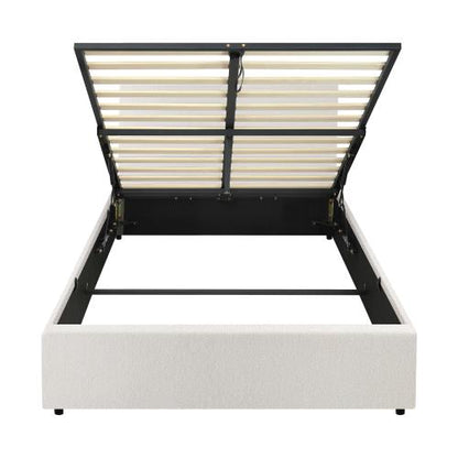 BF-B-UNO-KS-WH-ABC Oikiture Bed Frame King Single Gas Lift Storage Base White Boucle
