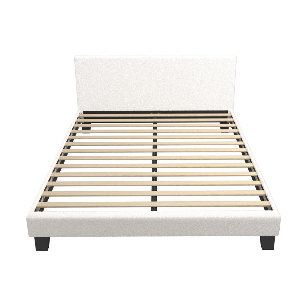 BF-B-VANK-D-SP-WH-AB Double Size Mattress Base Boucle Fabric Platform Wooden Slats