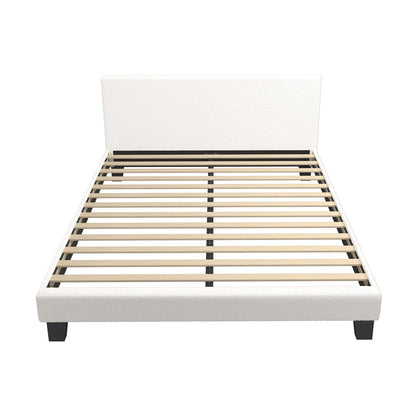 BF-B-VANK-D-SP-WH-AB Double Size Mattress Base Boucle Fabric Platform Wooden Slats