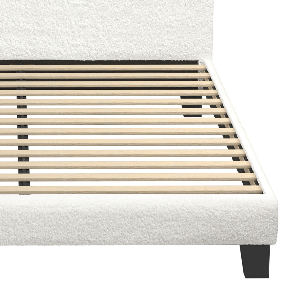 BF-B-VANK-D-SP-WH-AB Double Size Mattress Base Boucle Fabric Platform Wooden Slats