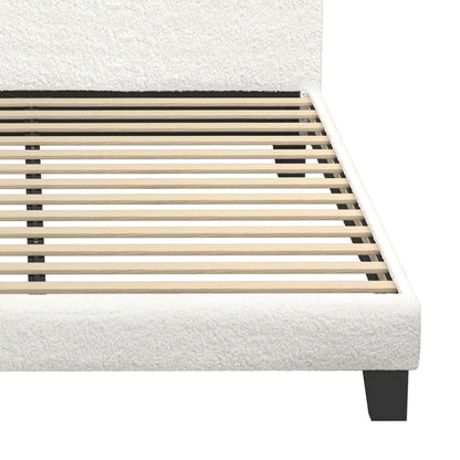 BF-B-VANK-D-SP-WH-AB Double Size Mattress Base Boucle Fabric Platform Wooden Slats